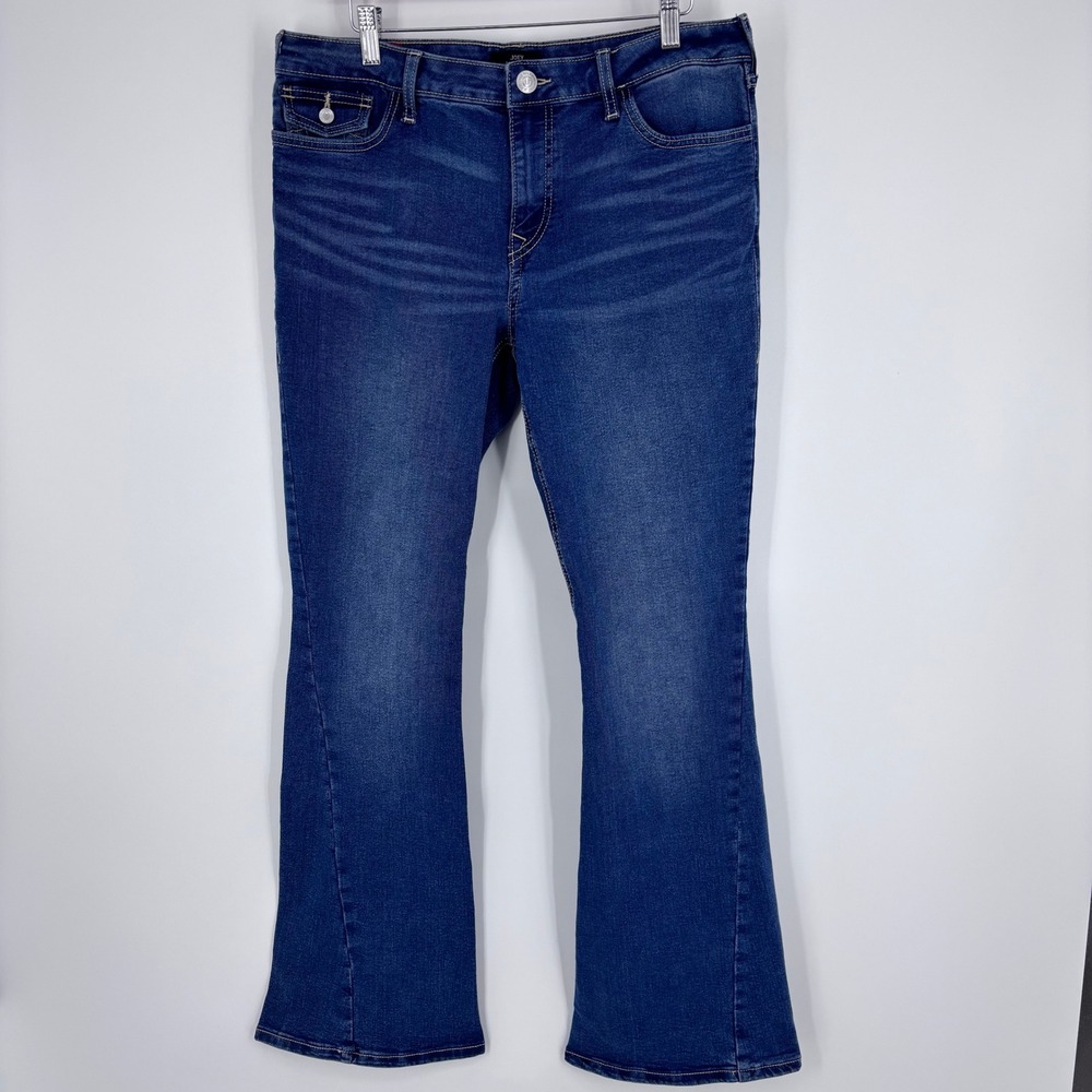 True Religion Joey Flare Jeans Womens 32 Blue Mid‎ Rise Flap Pocket Y2K Boho